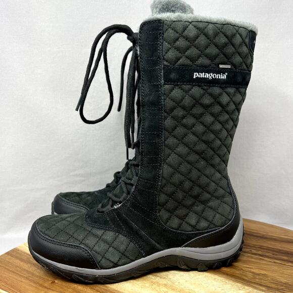 Patagonia Wintertide Waterproof Boots Black Faux Fur Lined Size 7.5 Lace Up - Picture 2 of 8